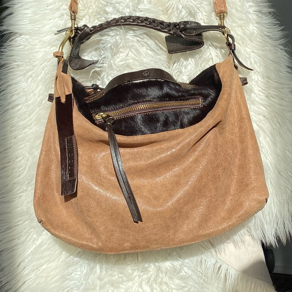 NICOLI GENUINE LEATHER/FUR DESIGNER LUXURY ITALIAN  HANDBAG CROSSBODY TOTE PURSE